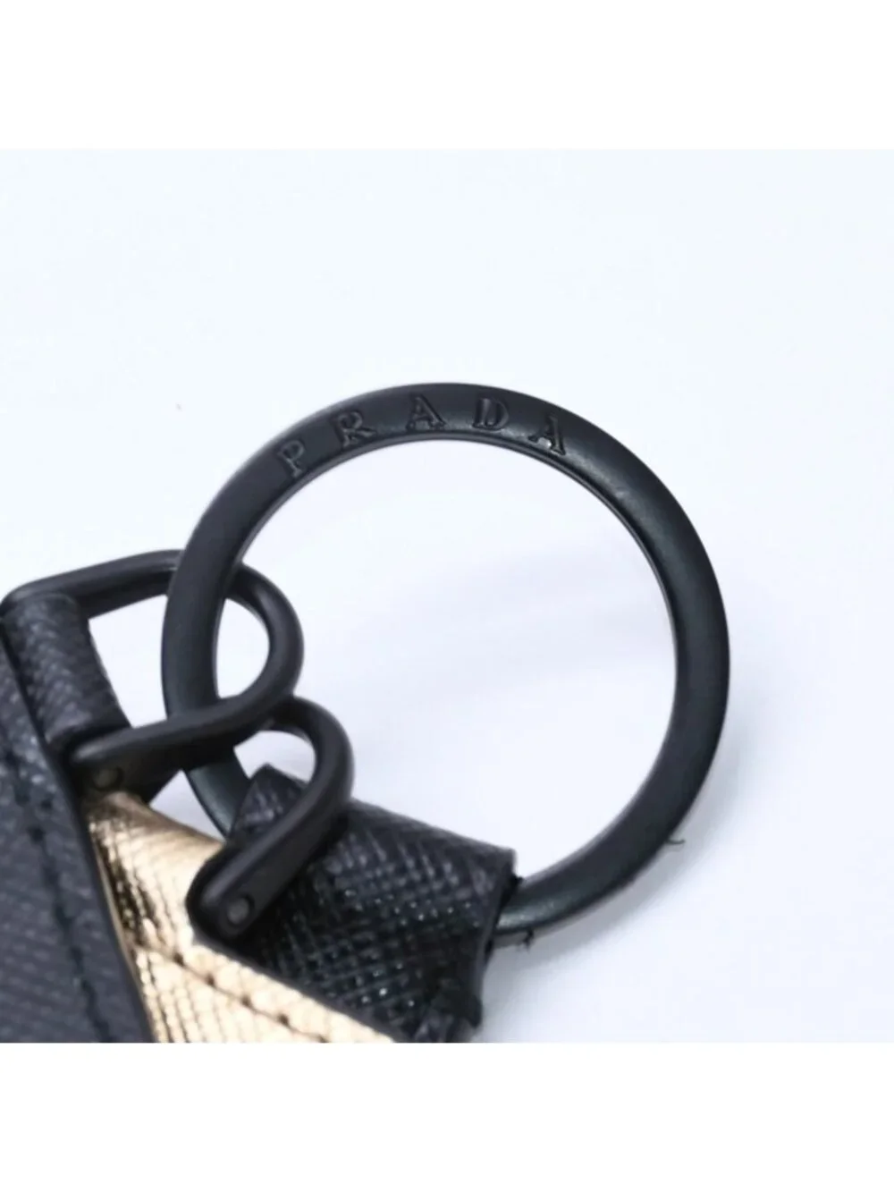 Prada Logo Coin Purse Card Curse Saffano Leather Black Gold
